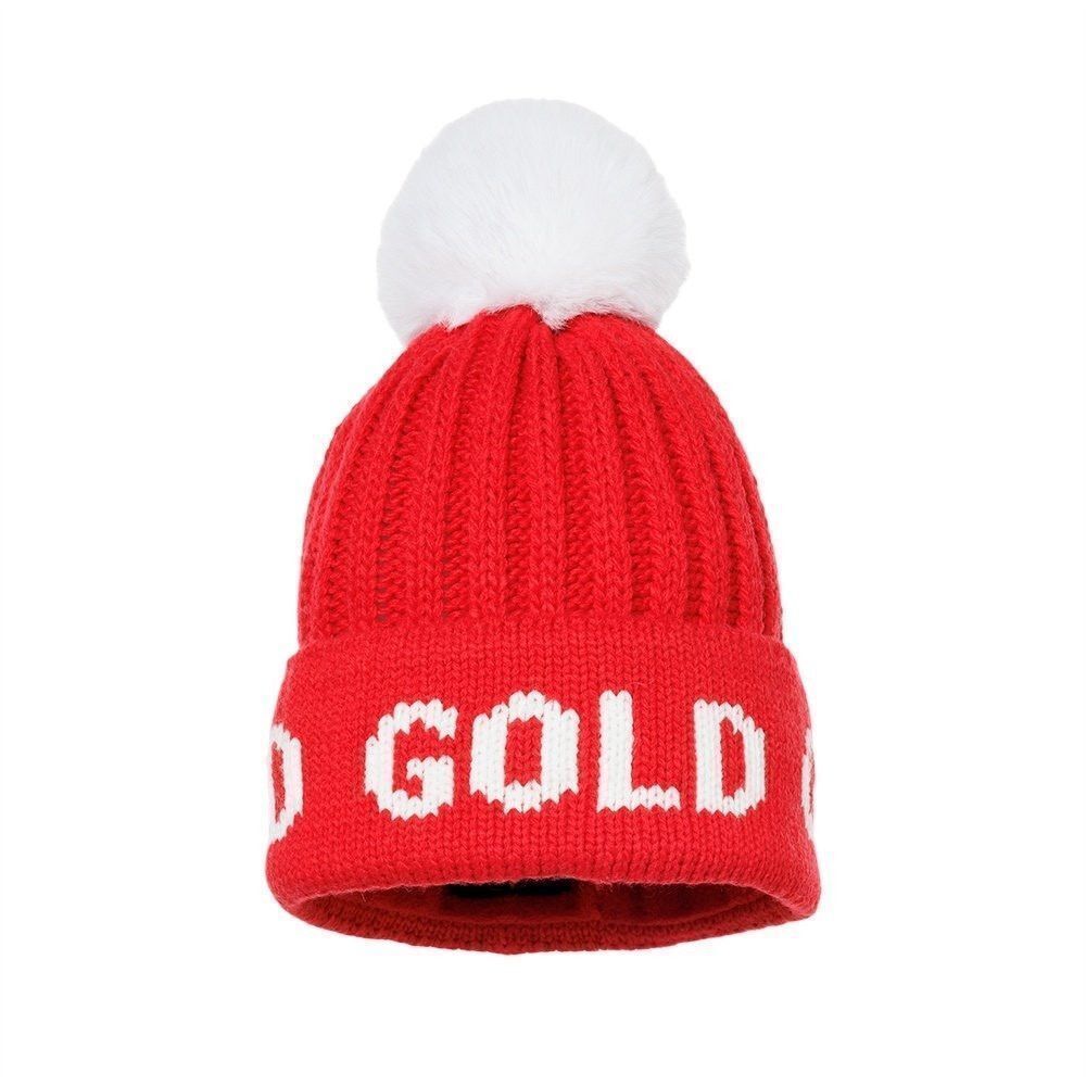 Goldbergh Ski Real Fox Fur Beanie Hat Red White Logo Hodd